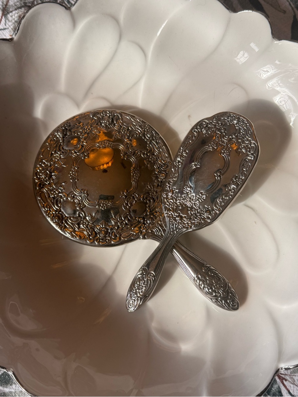 Vintage Ornate Sterling Silver Baby Vanity Set - Brush & Mirror - Picture 11 of 12